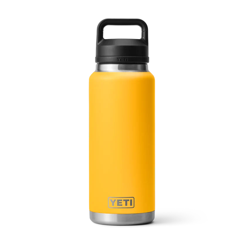 Termo YETI Rambler® Water Bottle 36oz en color Alpine Yellow (Amarillo), acero inoxidable con aislamiento al vacío