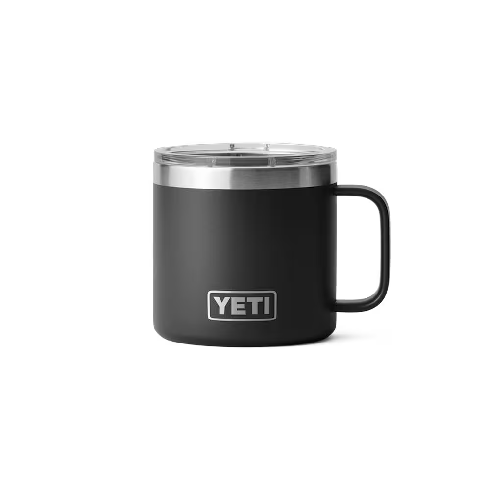 Termo YETI Rambler® Mug 14oz en color Negro, acero inoxidable con aislamiento al vacío